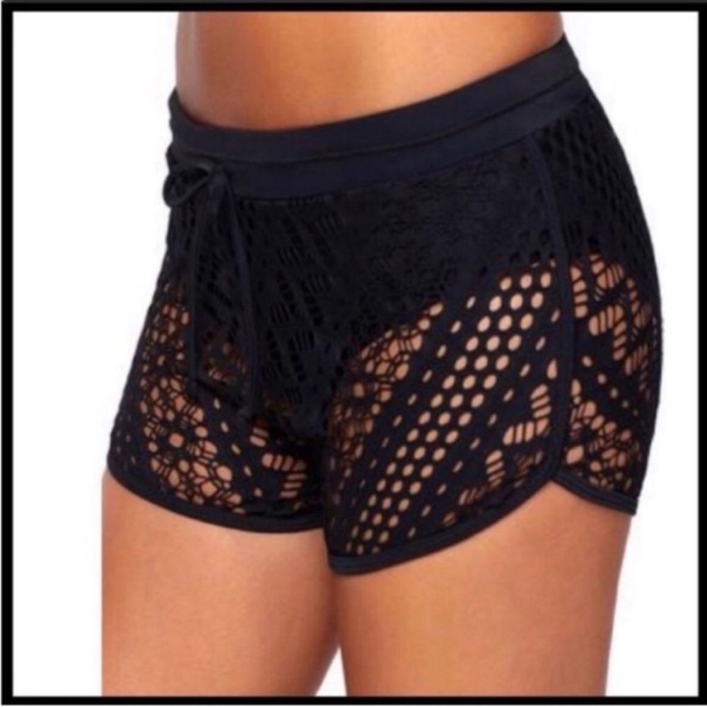 Black lace overlay swim shorts